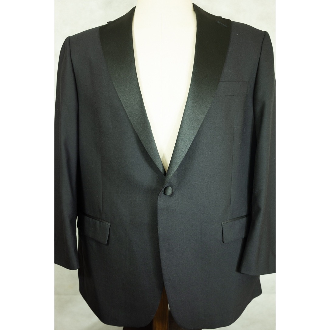 Hart Schaffner Marx 46r Black Wool 2 Piece Tuxedo Satin Peak Lapel Made In Usa